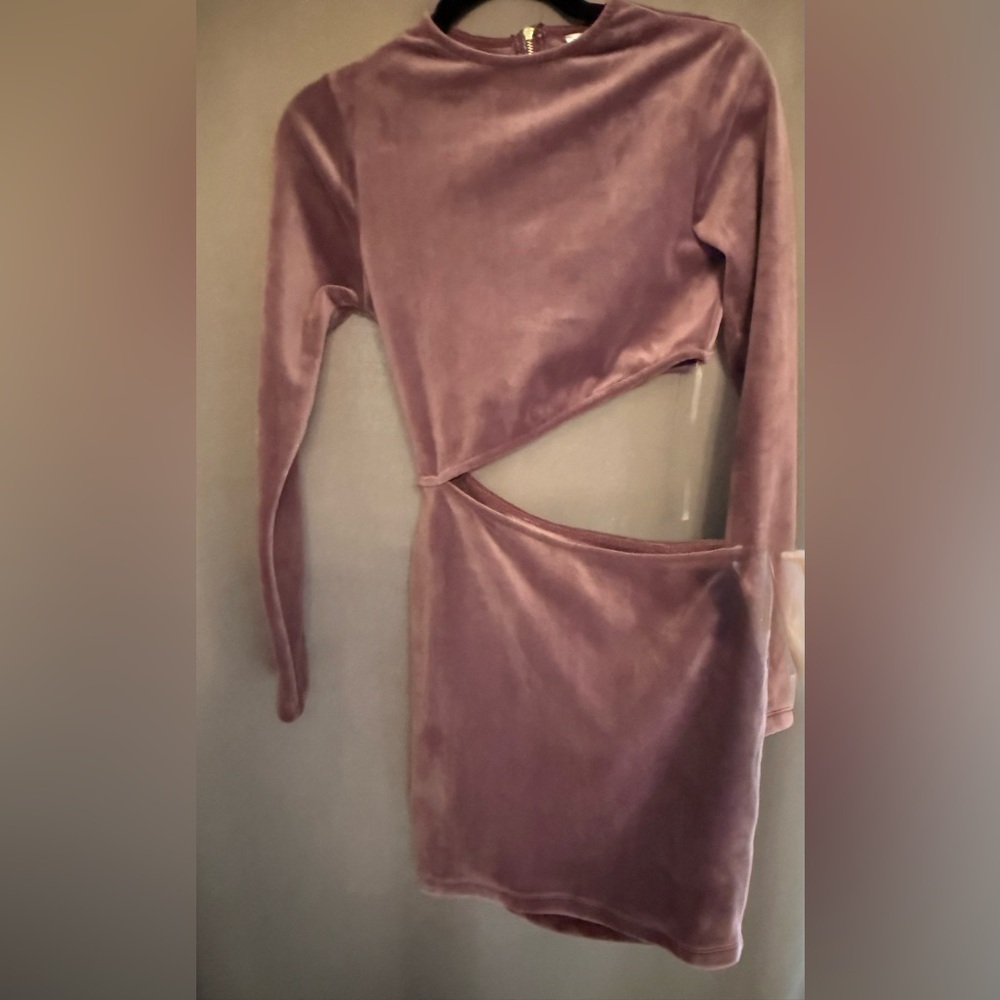 Fashion Nova Mauve Asymmetrical Velvet Dress